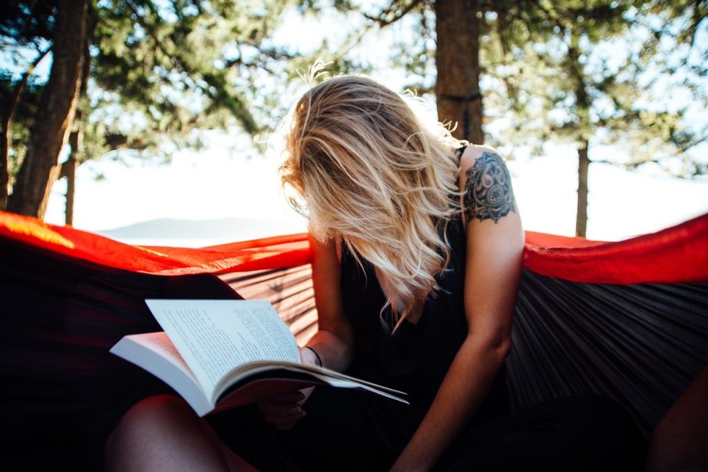 woman, reading, book